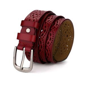 Hollow Floral Retro Vintage Faux Leather Belt With Buckle Red 24"-46" waist